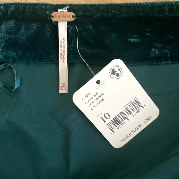 Free People Annalise Velvet Skirt Womens 10 Green Deep Teal Mini Jewel Tone NYE - Picture 5 of 9